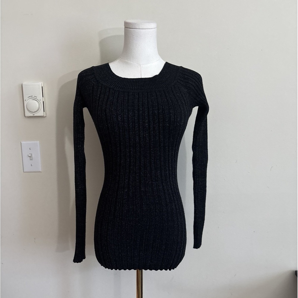 Vintage‎ Y2K Its Our Time Rib Knit Off the Shoulder Top Small Stretch Glitter